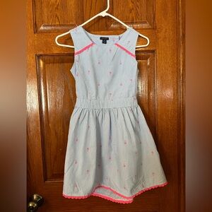 Tommy Hilfiger Girls Dress M (8-10) Blue & White Striped Neon Pink Palm Trees